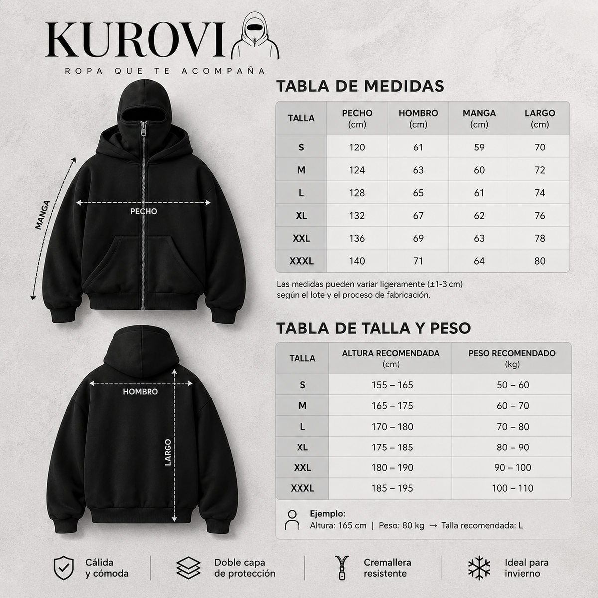 Kurovi — Sudadera Doble Capucha con Cierre, Polar Grueso